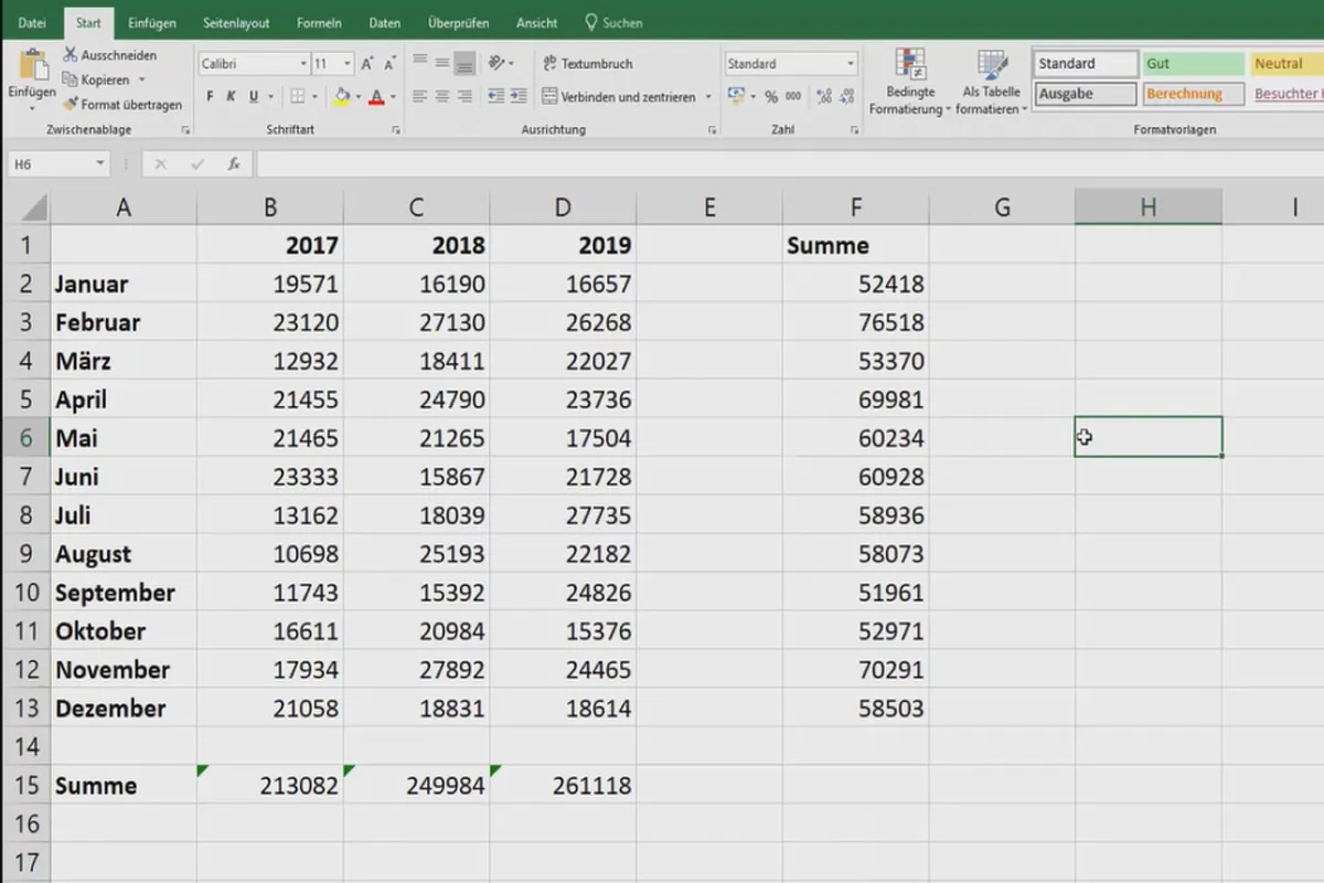 Excel-Tutorial: Pivot, Diagramme und Tabellen-Design zur anschaulichen Daten-Präsentation – 2.3 Formeln automatisch kopieren