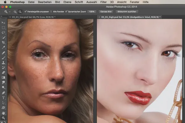Pasižvalgokite ir stilius su „Photoshop“ - aukščiausio lygio palyginimas su žemiausio lygio lygiais.