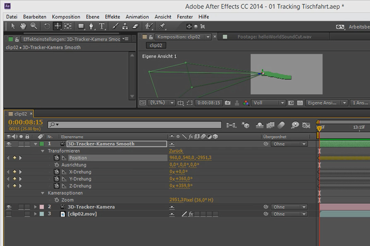 3D-projekt i After Effects: Släta ut 3D-kameran.