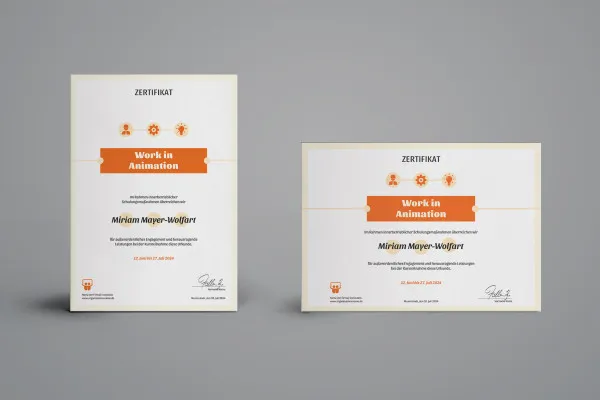 Diseño creativo de certificados (participación en el curso) en formato vertical y horizontal