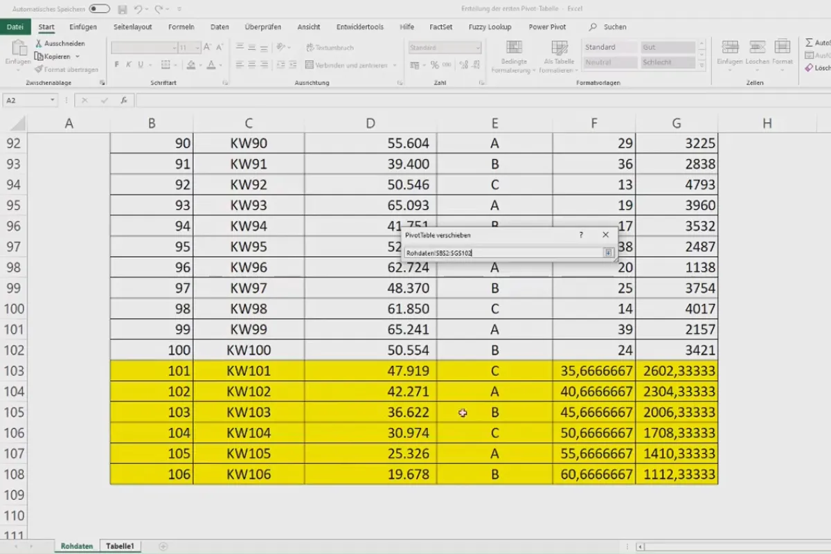 Pivot-Tabellen in Excel: 2.3 | Erstellung der ersten Pivot-Tabelle