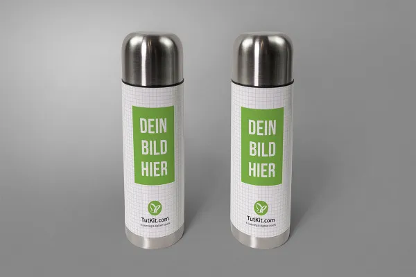 Mockup: Dua botol termos klasik