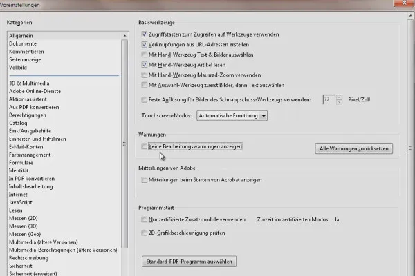 Die Voreinstellungen von Acrobat