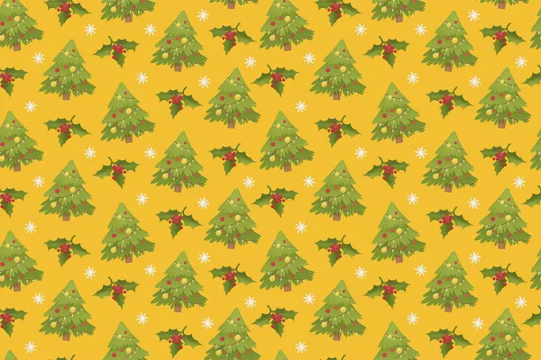 Weihnachtliche Illustrationen, Muster: Weihnachtsbäume, Stechpalmenblätter, Schneeflocken