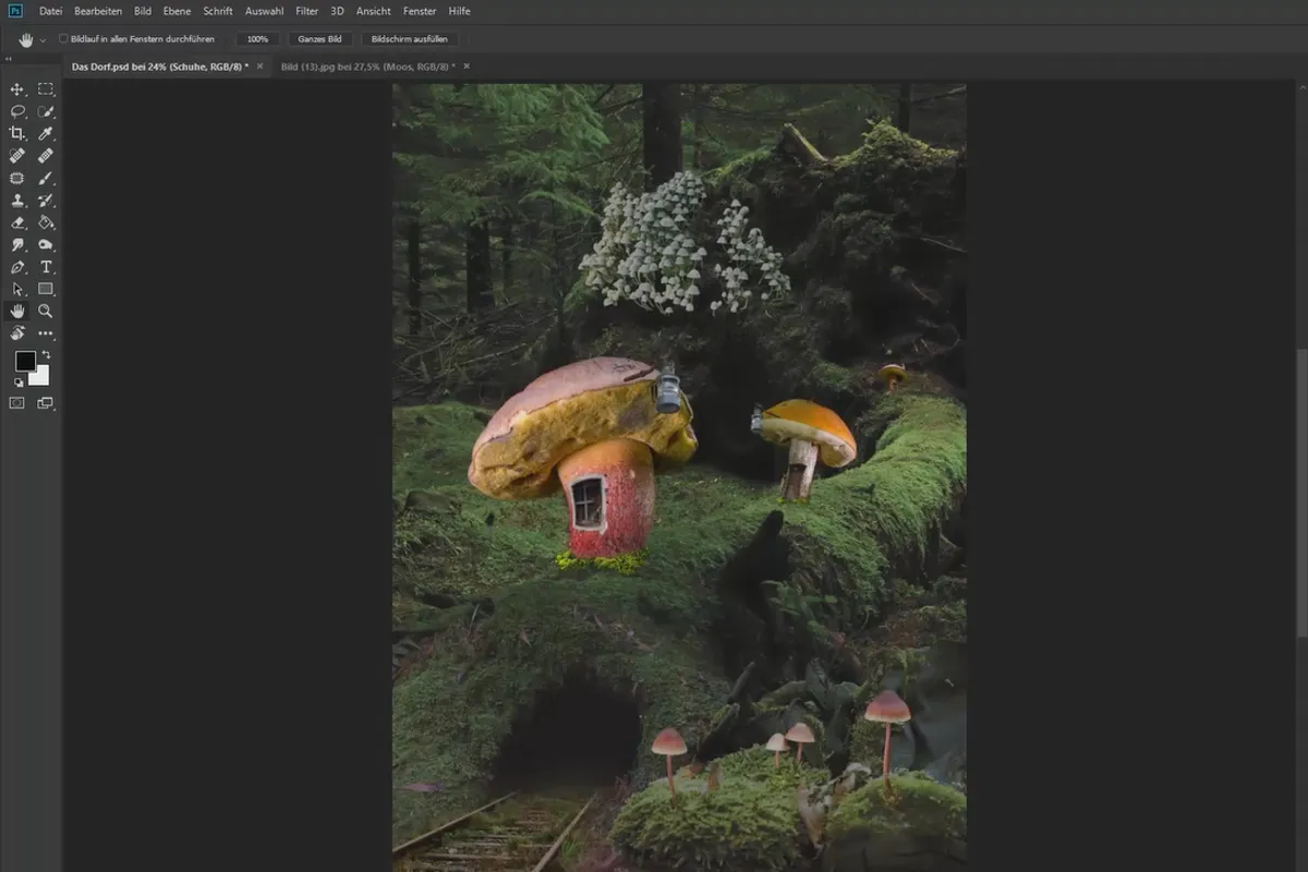 Compositing in Photoshop: das Dorf – 5 Farben angleichen