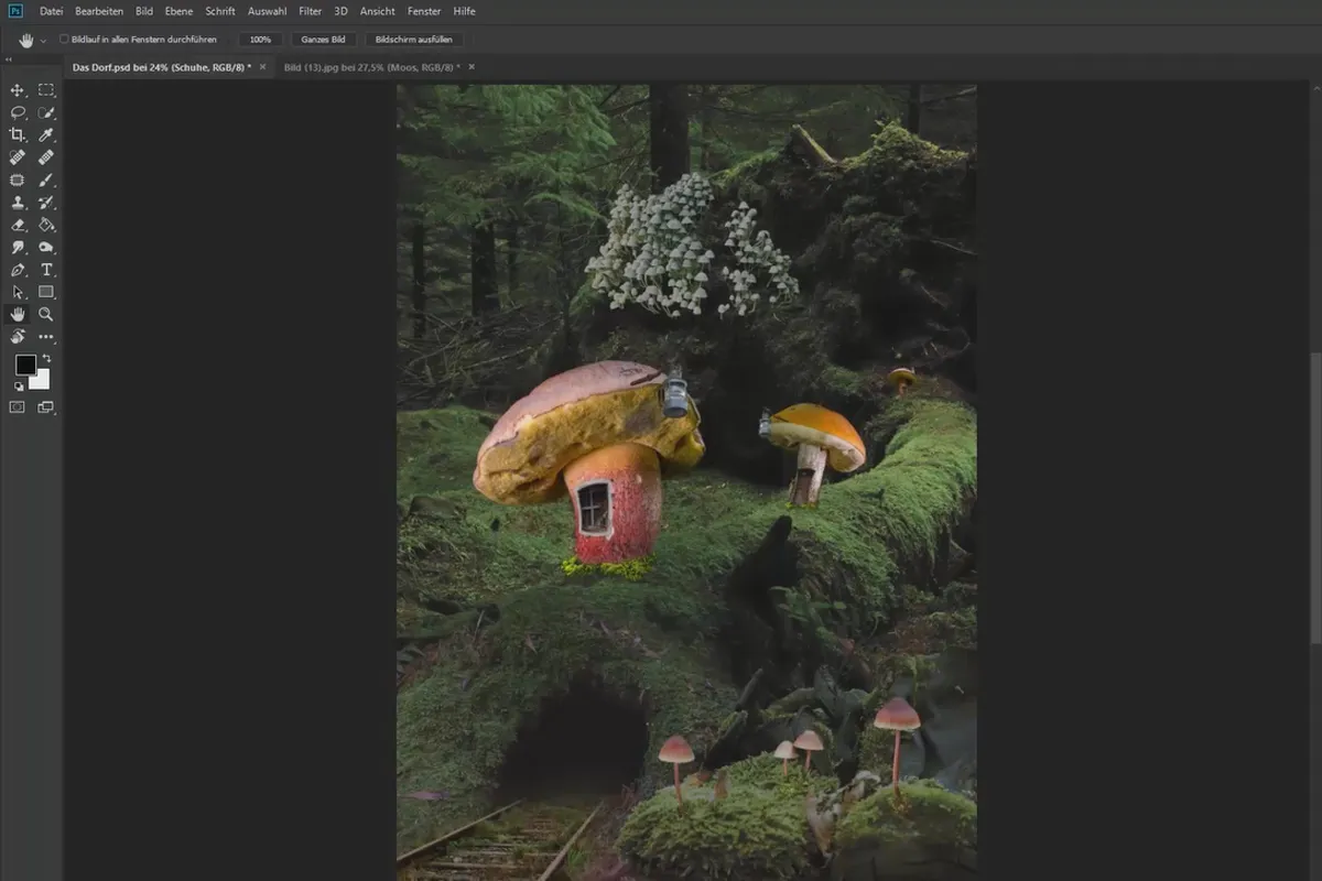 Compositing στο Photoshop: εφαρμόστε σε 5 χρώματα του χωριού.