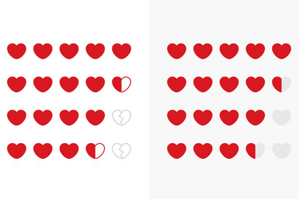 Graphic templates for rating systems of online stores - red hearts 1