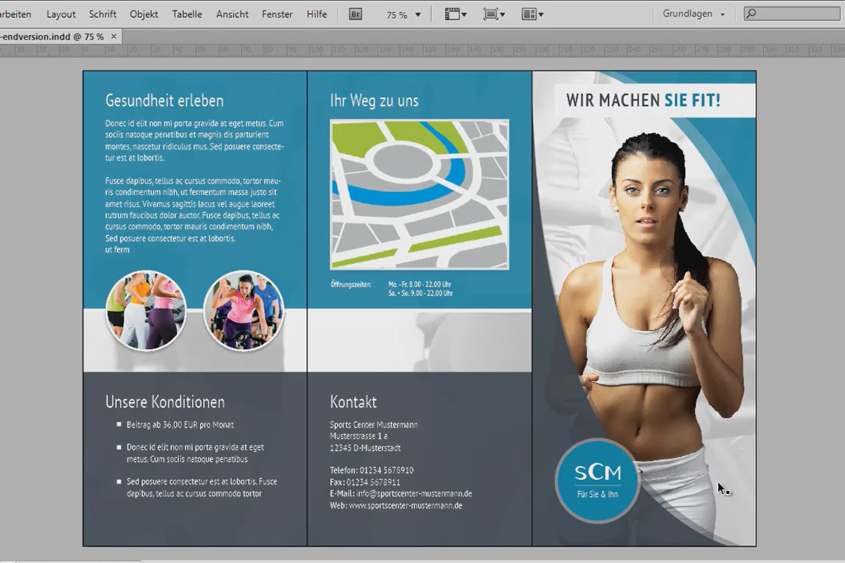 Flyerdesign i foldet format med eksempel fra et treningsstudio - Del 1