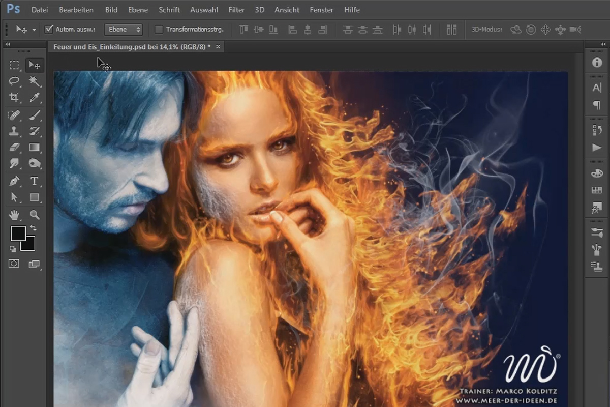 Photoshop-koostaminen - Tuli ja jää - Osa 01: Johdanto, valmistelu ja ensimmäisen kuvan sijoittaminen