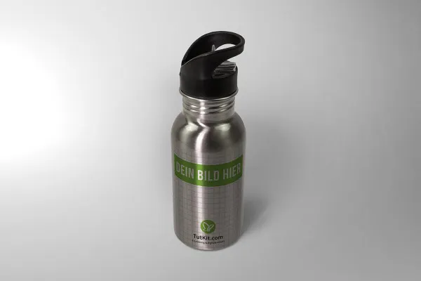 Mockup: metallgraue Sport-Thermosflasche