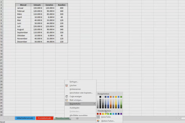 Excel training for more efficiency in the office: Calendar, organization chart & Co - 2.4 Highlight worksheets in color