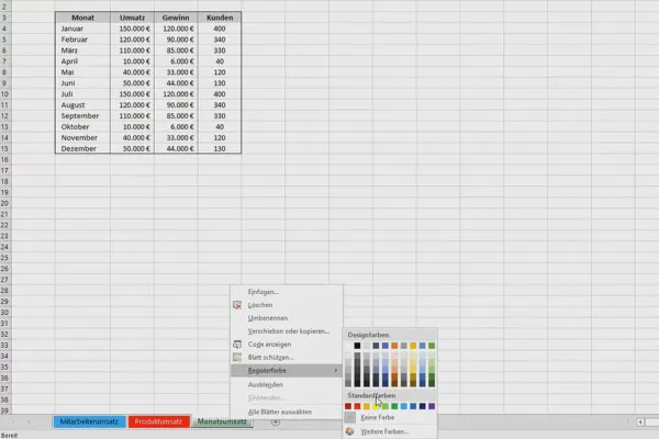 Excel-træning for mere effektivitet på kontoret: Kalender, organigram og andet - 2.4 Fremhævning af regnearksblade i farver