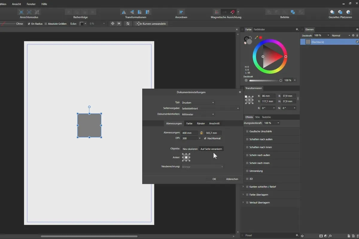 Affinity Designer-ohje – Perusteet: 1.5 | Asiakirjan määrittäminen