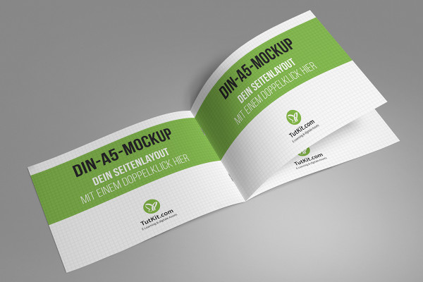 Mockup für Broschüren im A5-Querformat: Zwei Innenseiten