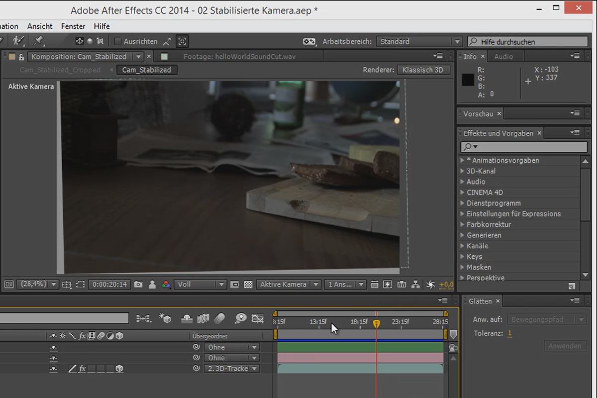 3D-projekt i After Effects: Applicera smidighet på klippet