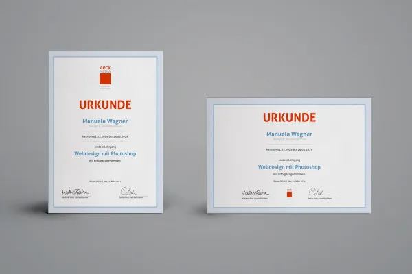 Creatief ontwerp van certificaten (cursus) in staand en liggend formaat.