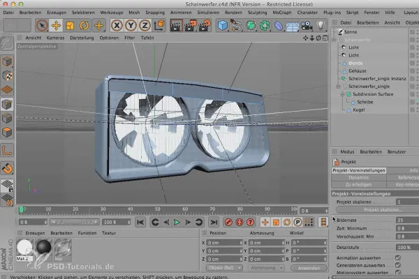 Projektentwicklung mit CINEMA 4D - Scheinwerfer entwickeln