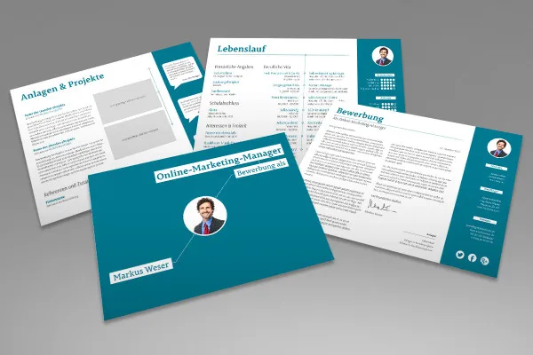 Ansioluettelomalli vaakasuunnassa, nelisivuinen, InDesignille, Wordille ja CorelDRAW:lle.