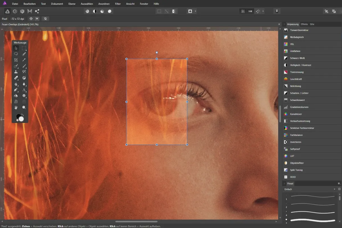 Affinity Photo – kreative Bildbearbeitung mit Overlays: 05 | Feuer-Overlays (Girl on Fire)