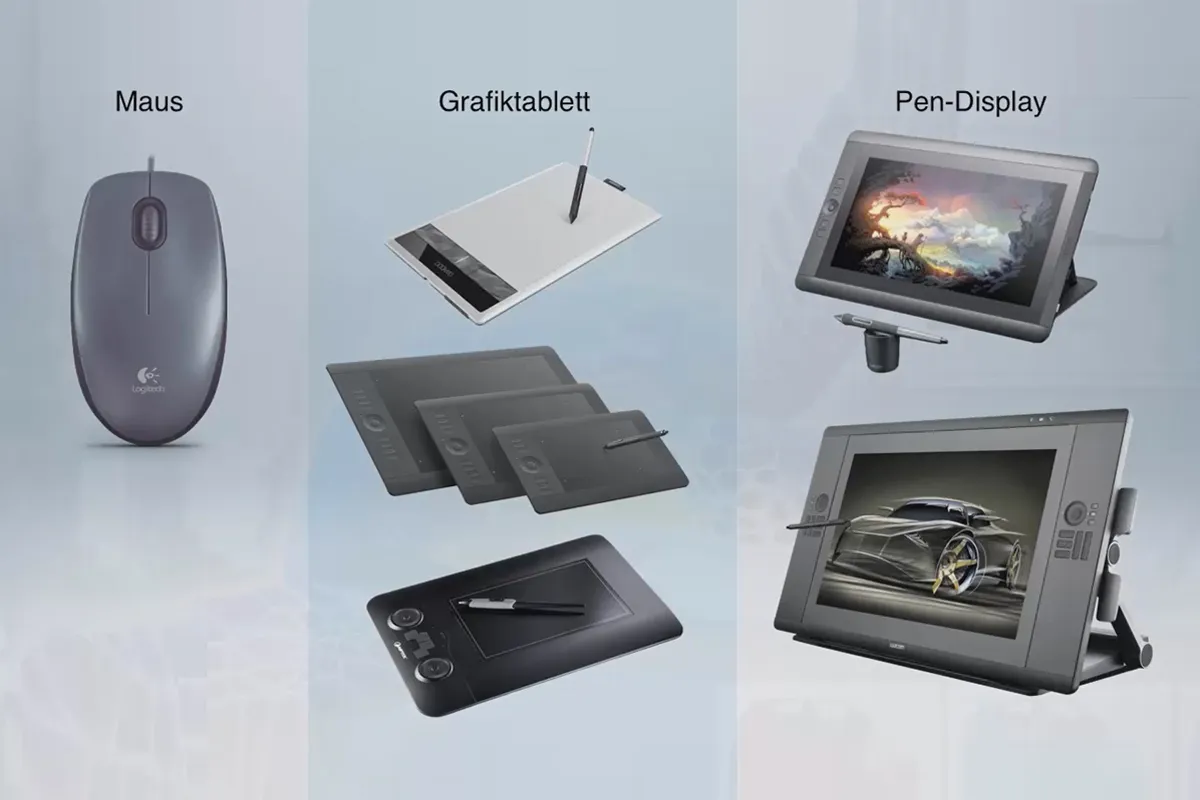 Digital bildebehandling for airbrush-kunstnere: Maskinvare – Betjening med mus, grafisk brett eller penndisplay.