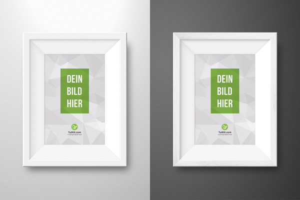 Mockup for a white picture frame in portrait format with passe-partout