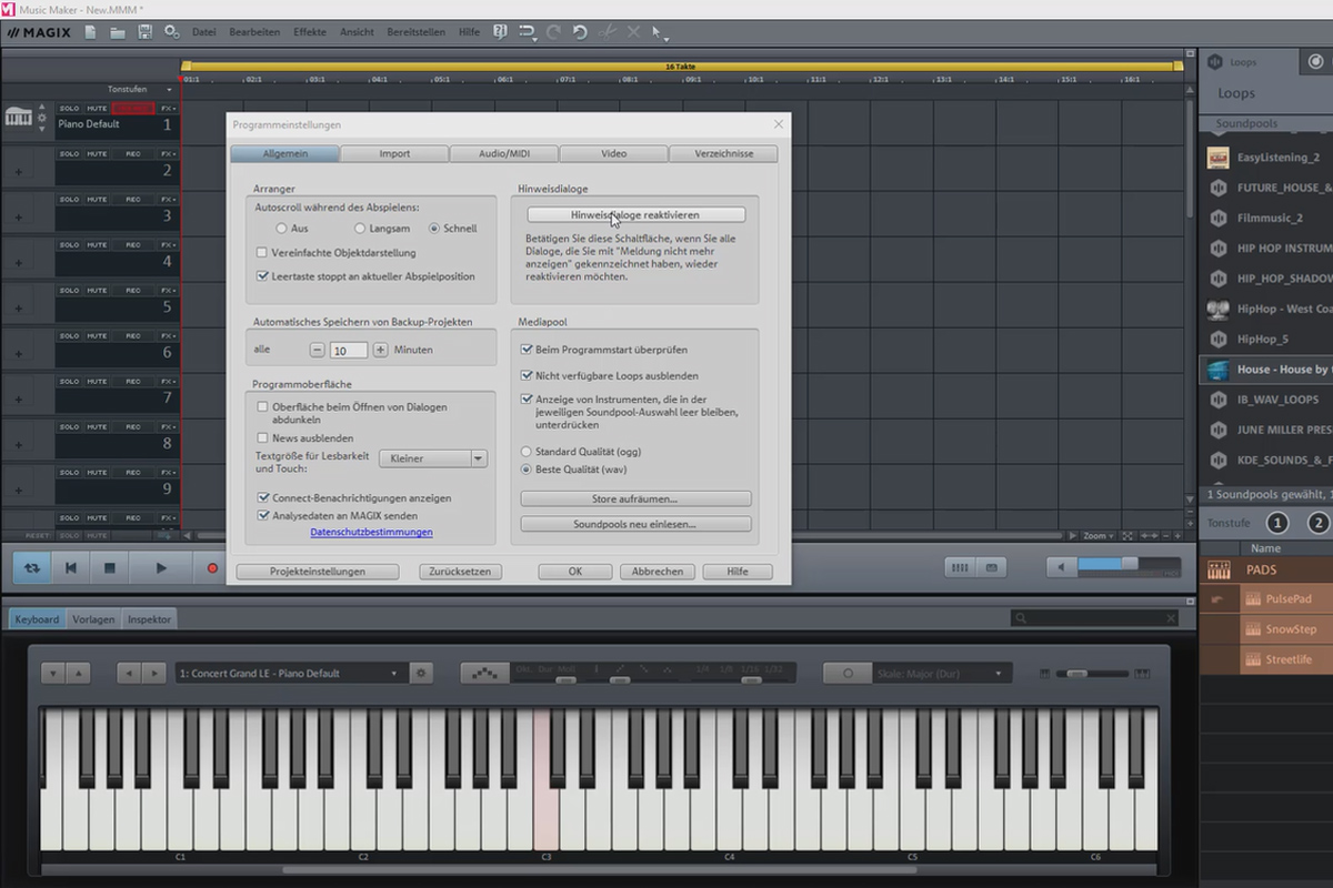 Kendi müziğini oluşturmak için Magix Music Maker: 05 | Programda seçenekler ve ayarlar (2/5)