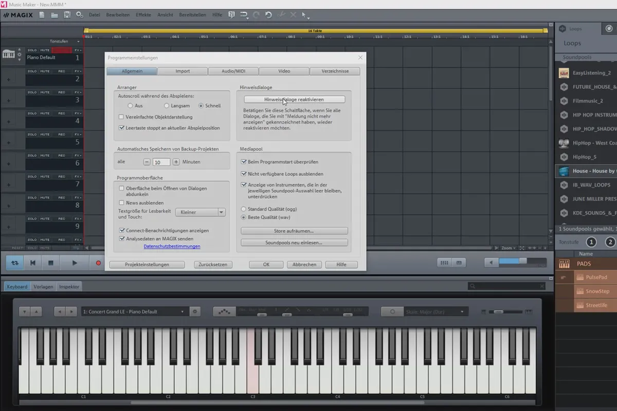 Magix Music Maker로 자신만의 음악 작성하기: 05 | 프로그램의 옵션과 설정 (2/5)