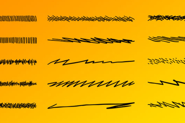 Affinity Designer pensler til vektorgrafik i skitse-look: korte streger, krydser, zigzag-linjer.