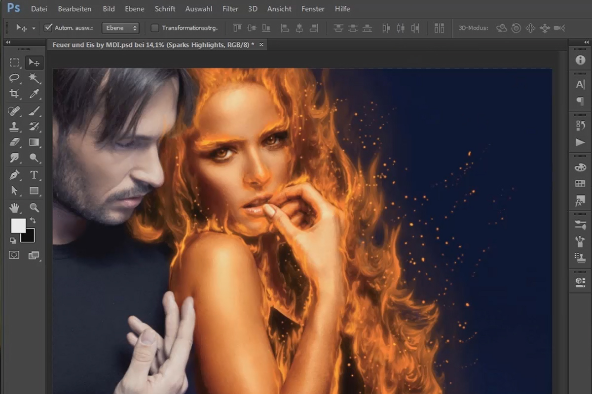 Photoshop-yhdistely - tuli ja jää - Osa 06: Kipinät ja pakkanen