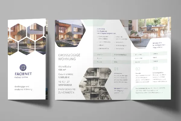 Návrh silného letáku pro realitní firmy a architektonické kanceláře.