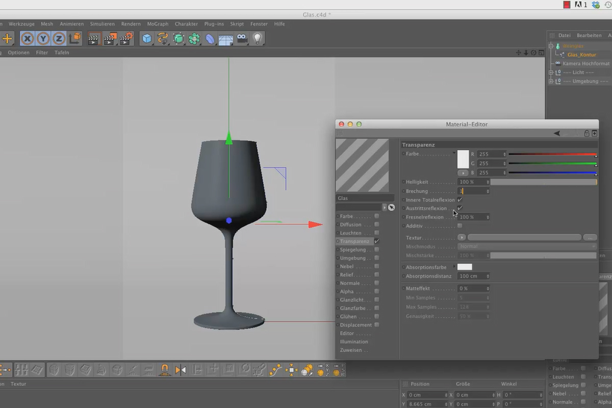 Shader og teksturer - Materialeskabelse i CINEMA 4D: Glas