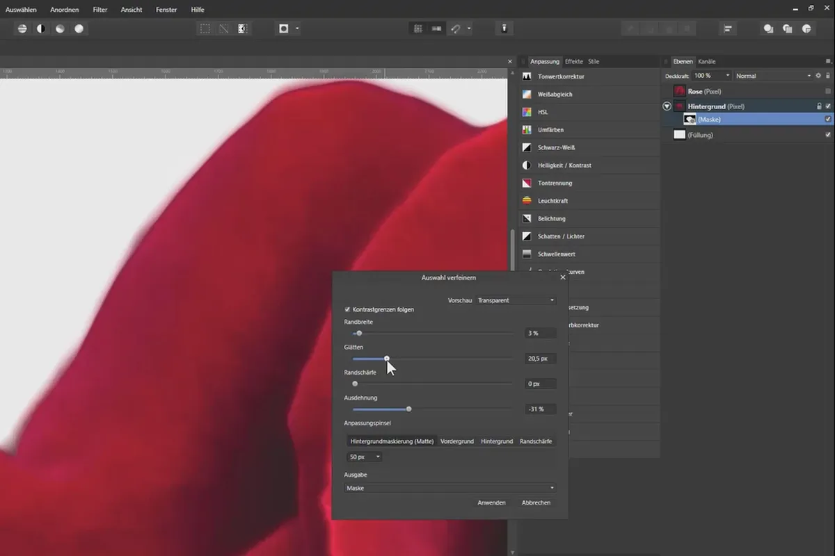 Freistellen mit Affinity Photo: 06 | Freistellen mit dem Hintergrundradiergummi