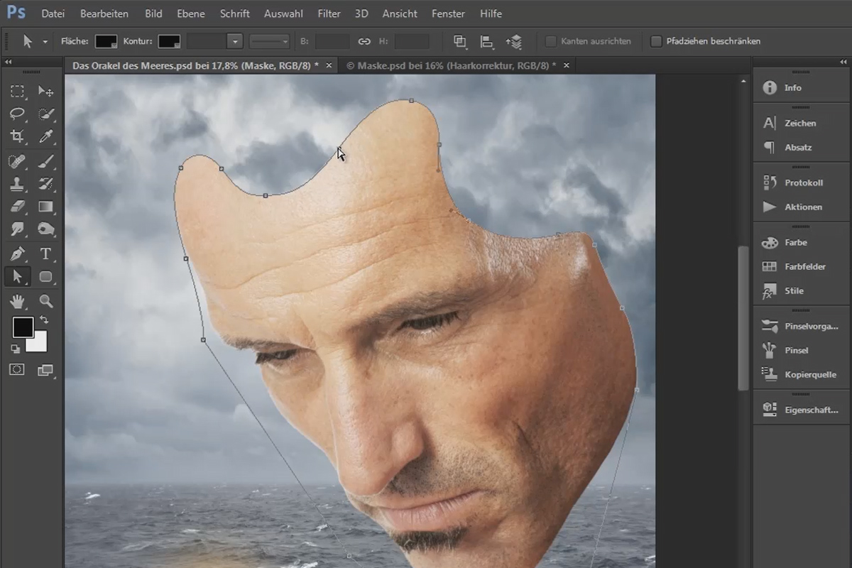 Photoshop-yhdistely - Meren oraakkelin tietokone - Osio 06: Luo polkumaski ja optimoi ääriviivat