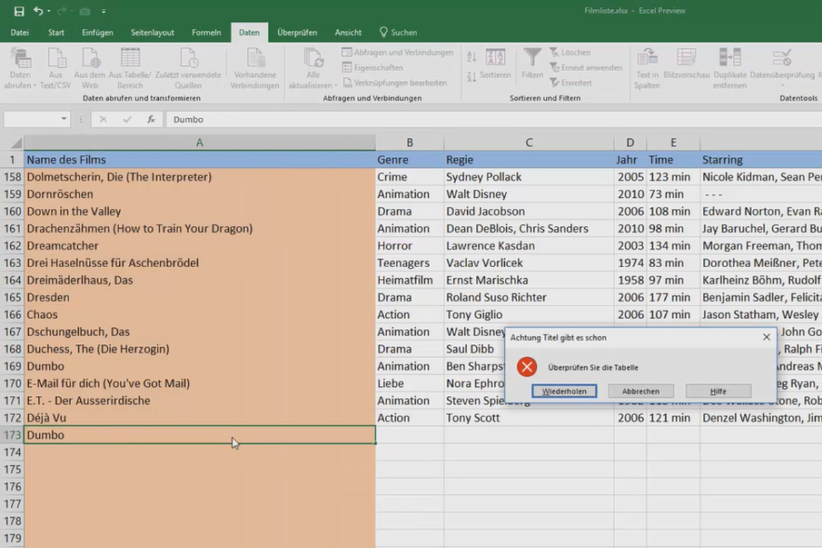 Excel-Kurs für Controlling und Vertrieb: Sortimentsliste, Einheiten, Währung & Co – 2.5 Doppelte Werte verhindern