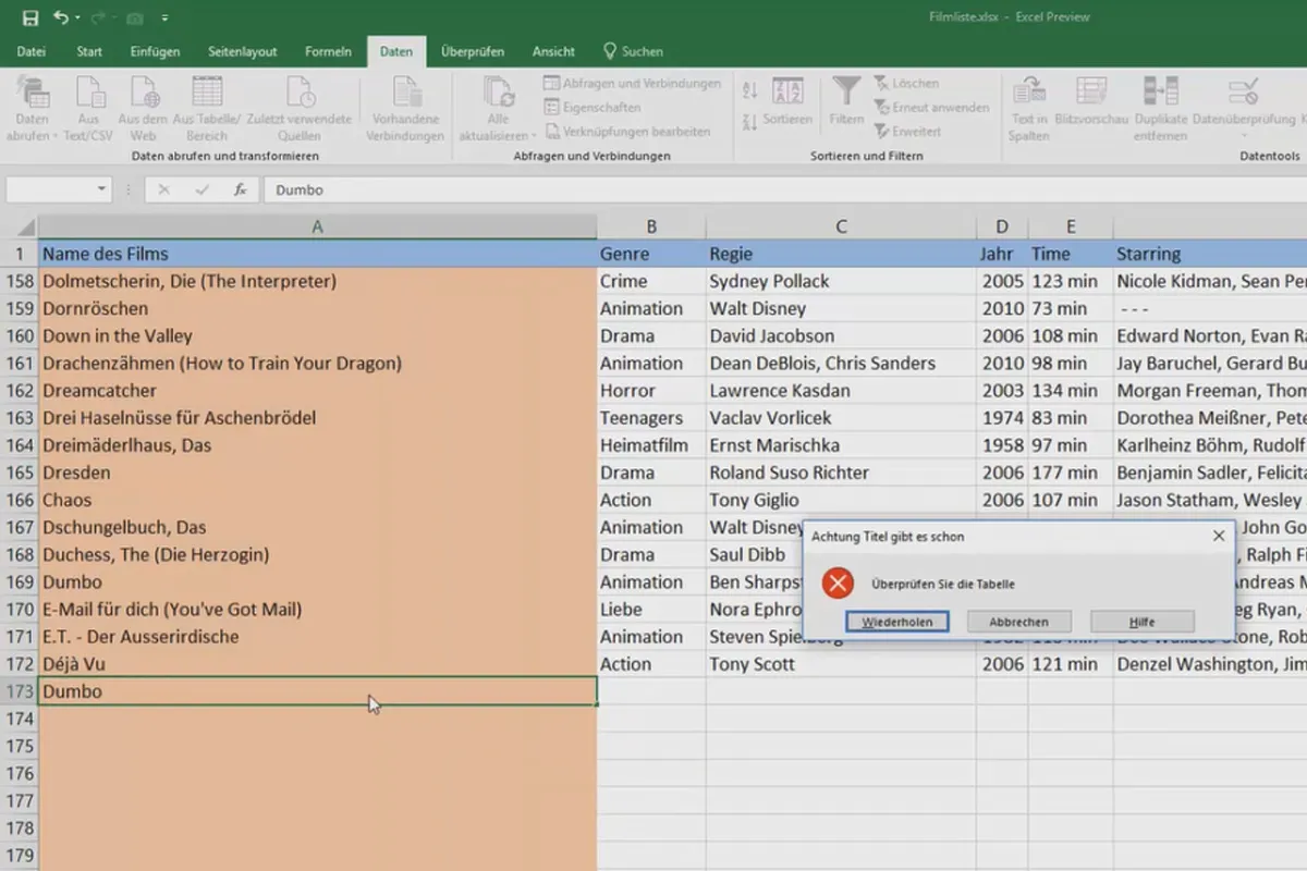 Excel-Kurs für Controlling und Vertrieb: Sortimentsliste, Einheiten, Währung & Co – 2.5 Doppelte Werte verhindern