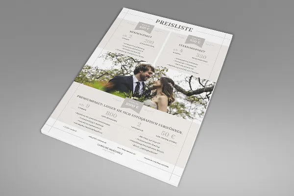 Прайс-лист – шаблон для фотографов: свадебная фотография (Версия 3)