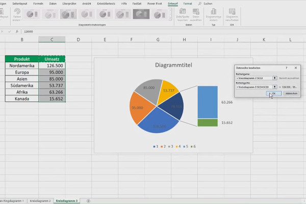 Lage diagrammer i Excel: 3.2 | Sirkel- og ringdiagrammer