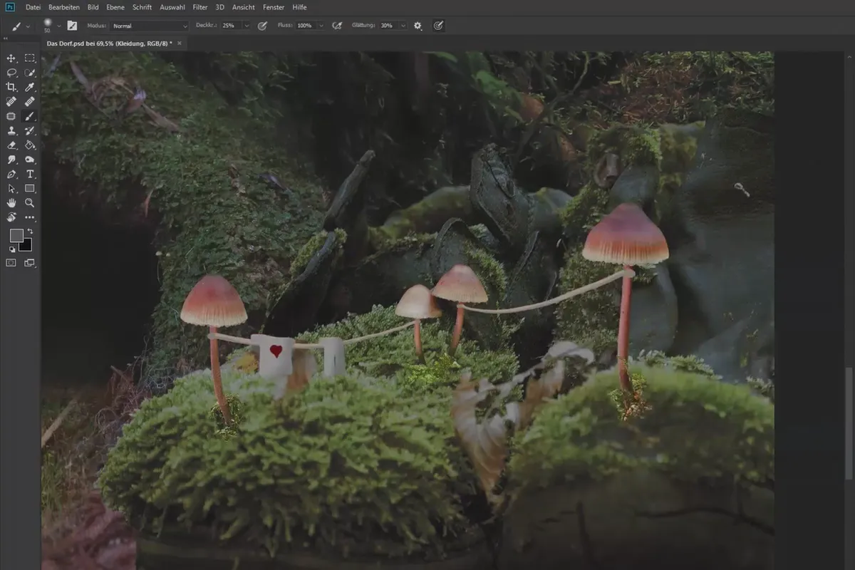 Compositing in Photoshop: das Dorf – 6 Wäsche malen