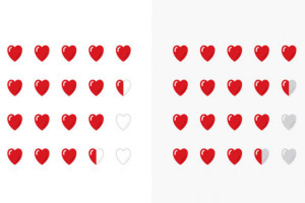 Graphic templates for rating systems of online stores - red hearts 2