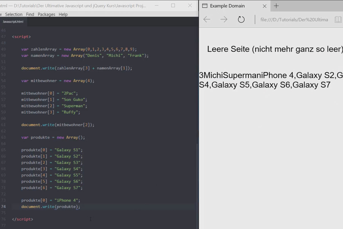 Den ultimata träningen för JavaScript och jQuery - 1.6 Arrays