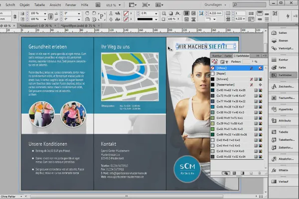 Desain flyer dalam format lipat dengan contoh studio olahraga/fitnes - Bagian 2