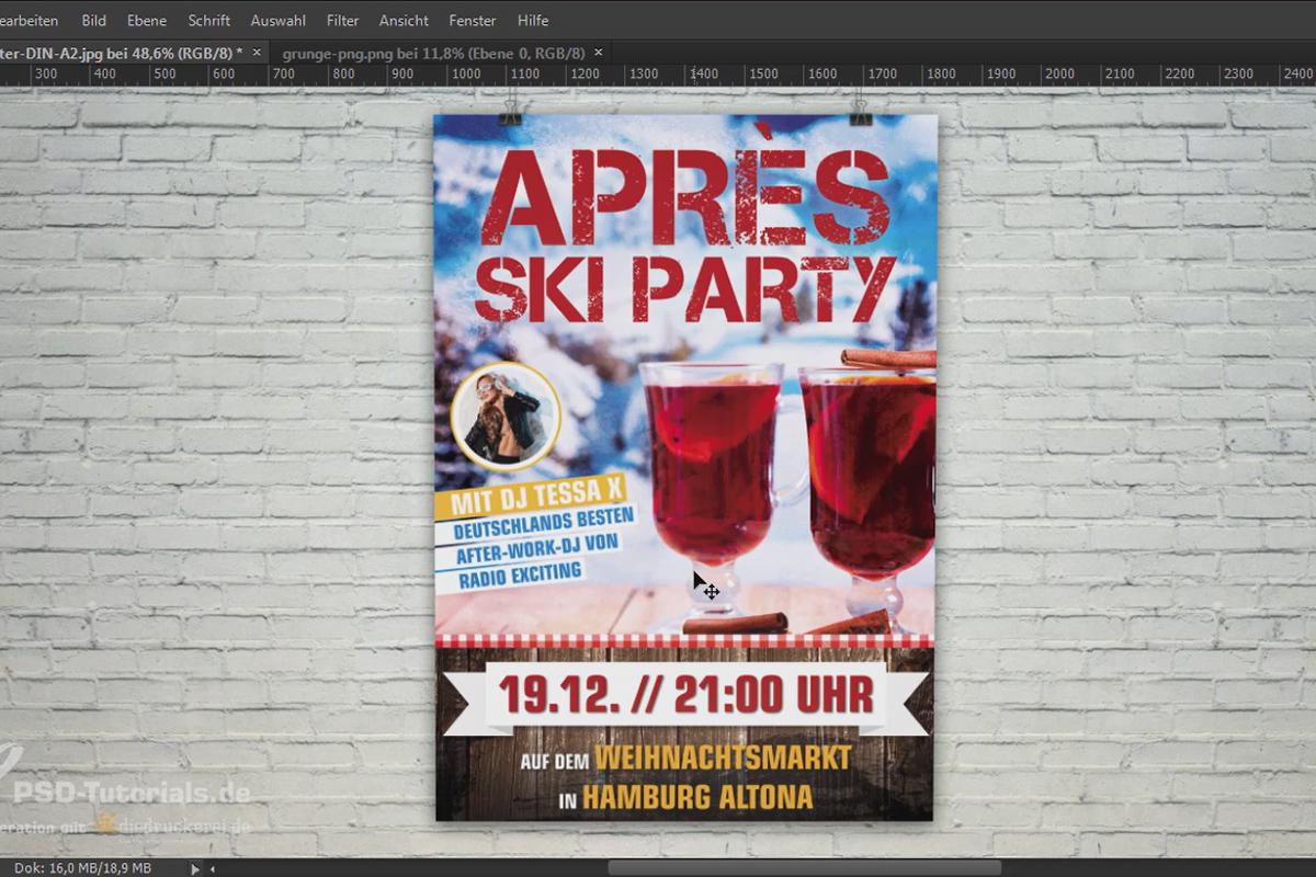 Design av en plakat DIN A2 enkelsidig trykt - After-ski-fest.