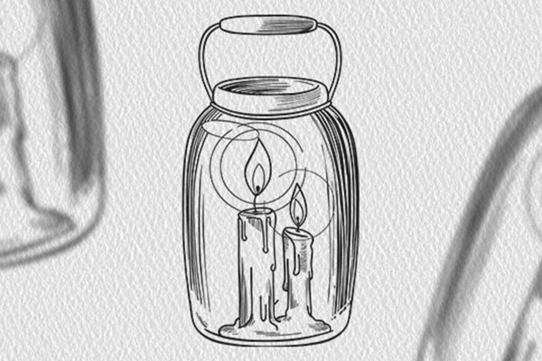Motivo navideño en blanco y negro: velas en un vaso