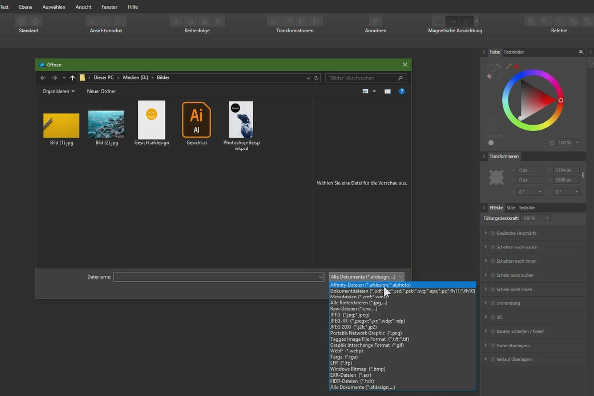 Affinity Designer veiledning - Grunnleggende: 1.6 | Åpne filer
