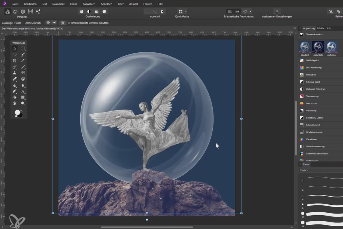 Compositings i Affinity Photo: Juleengel - 6 kuler forberede og plassere