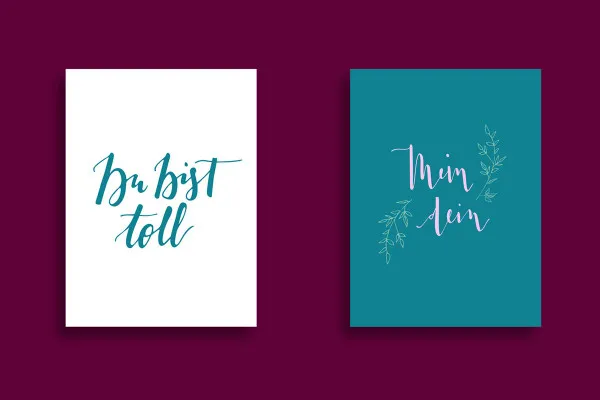 Handlettering Hochzeit: "Du bist toll", "mein dein"