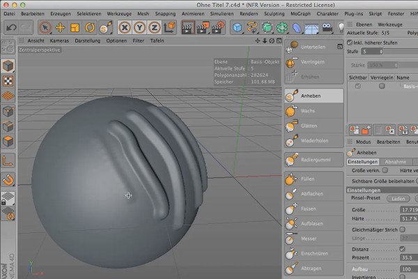 Skulptering i CINEMA 4D - Grundläggande: Del 06 - Jämnt