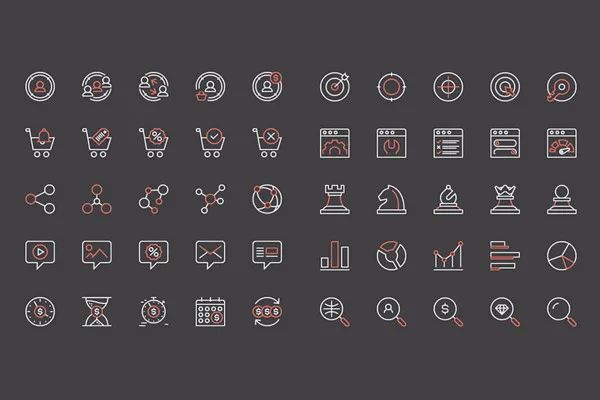 100 Web-Icons für Marketing & SEO in Weiß-Rot