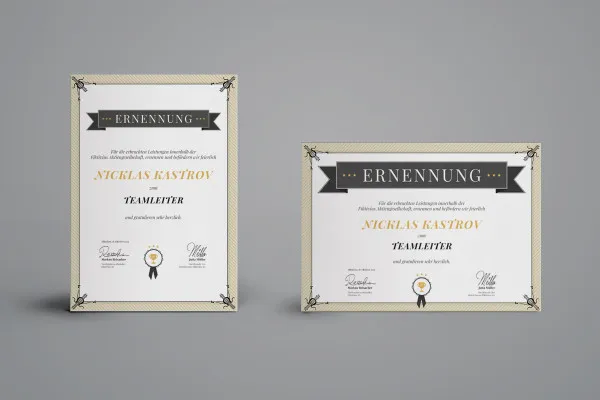 Diseño creativo de certificados (promoción de empleados) en formato vertical y horizontal