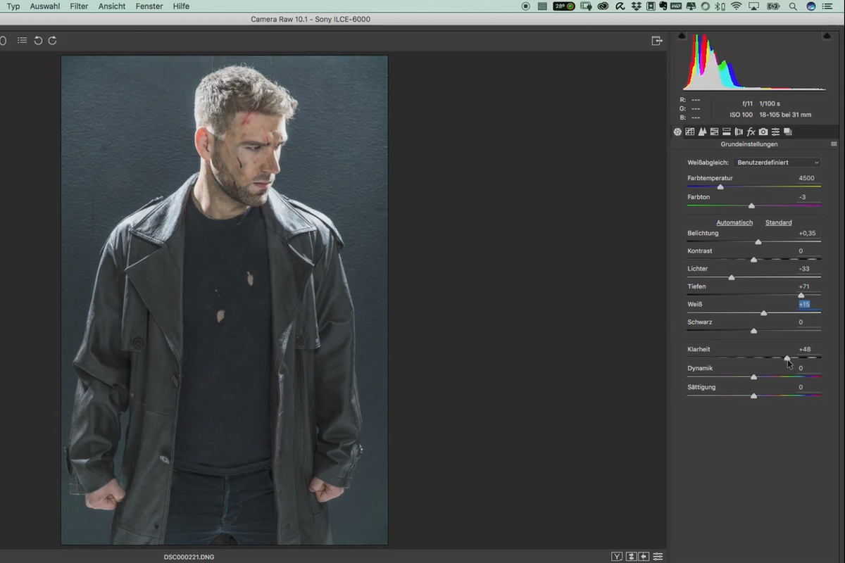Populære filmpostere og kinoeffekter: Stilen til The Punisher - 6 Start av bildebehandling/raw-utvikling